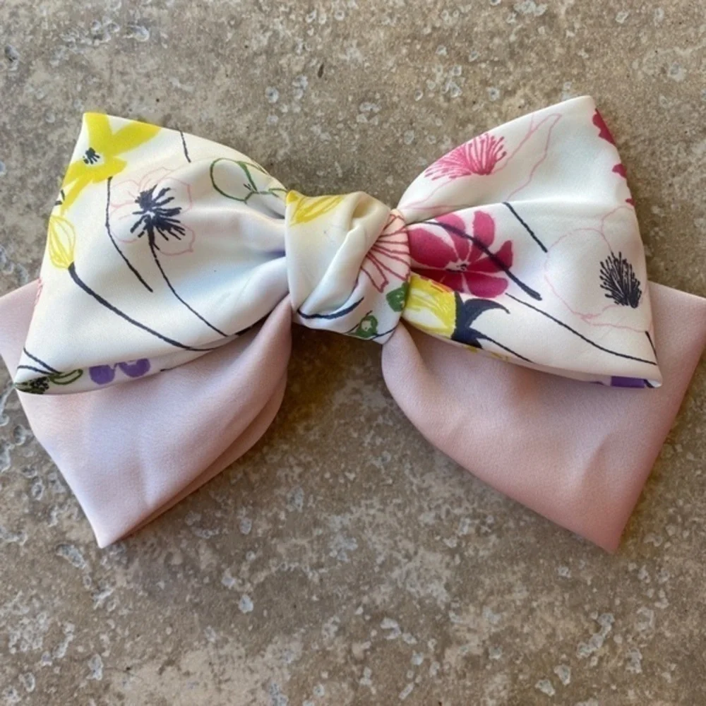 Anthropologie Pink Silk Floral Bow Barrette